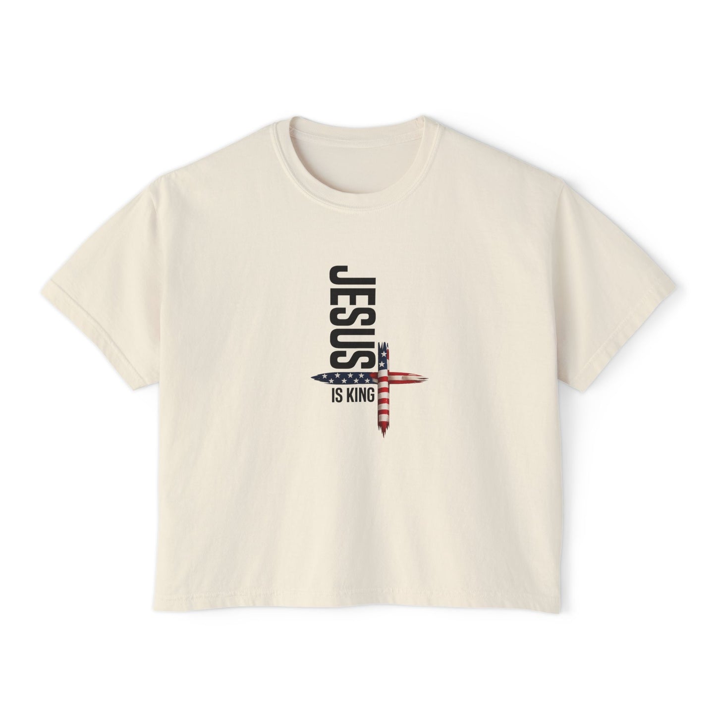 Jesus Is King American Flag Cross Women's Boxy Tee