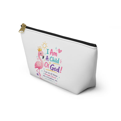 Child of God Flamingo Accessory Pouch — 'I Am A Child Of God' T-Bottom Makeup Bag