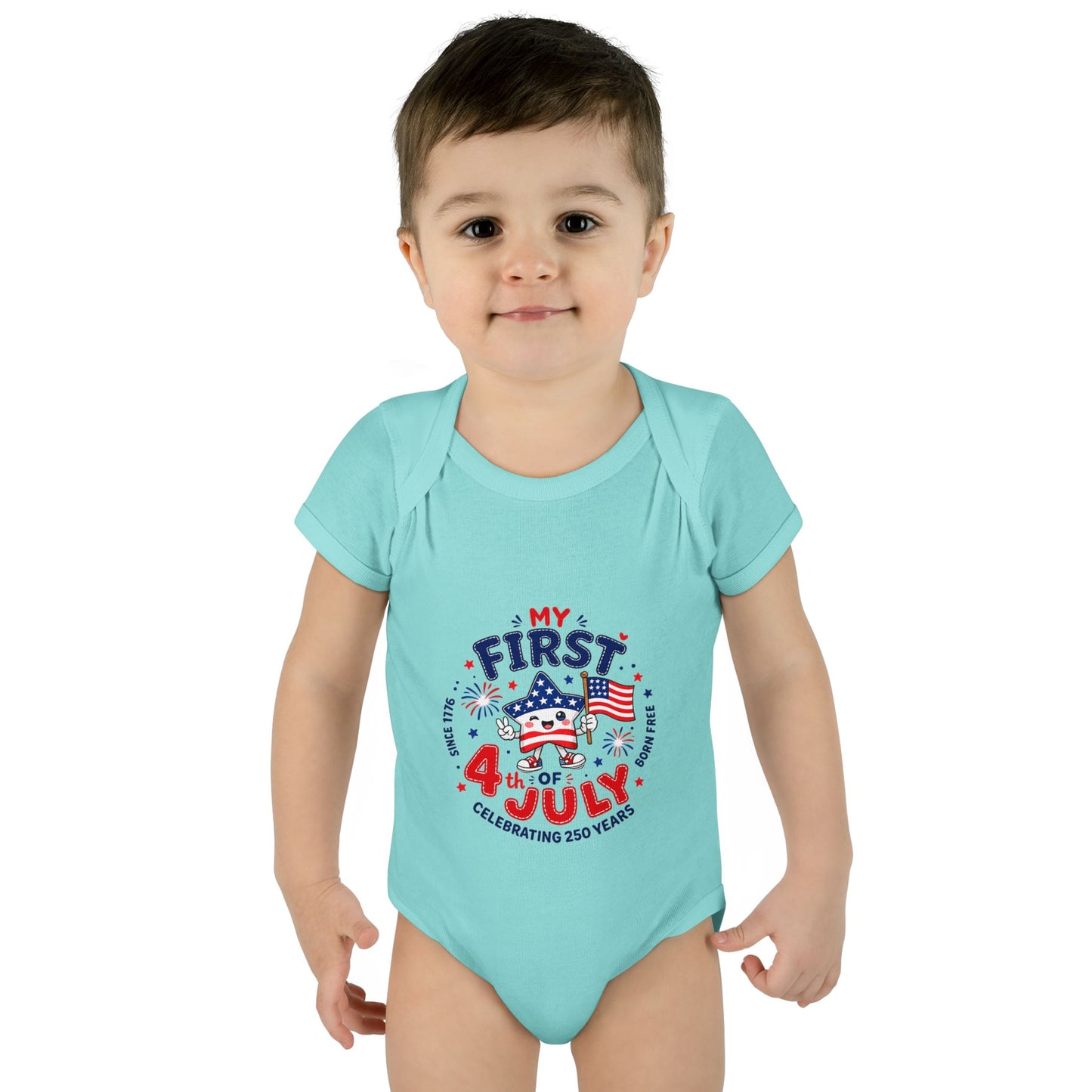 Baby Bodysuit – "My First 4th of July" Patriotic Infant Onesie
