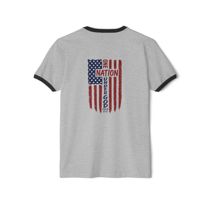 America Ringer T-Shirt — Vintage Flag "One Nation Under God" Patriotic Tee