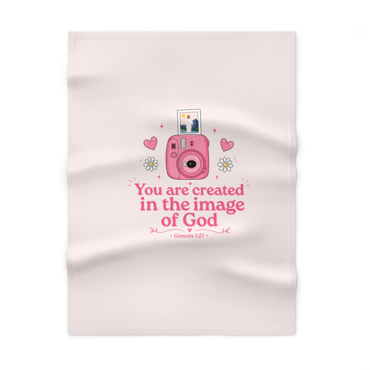 Baby Blanket — "You are created in the image of God" Pink Fleece (Genesis 1:27)