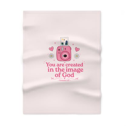 Baby Blanket — "You are created in the image of God" Pink Fleece (Genesis 1:27)