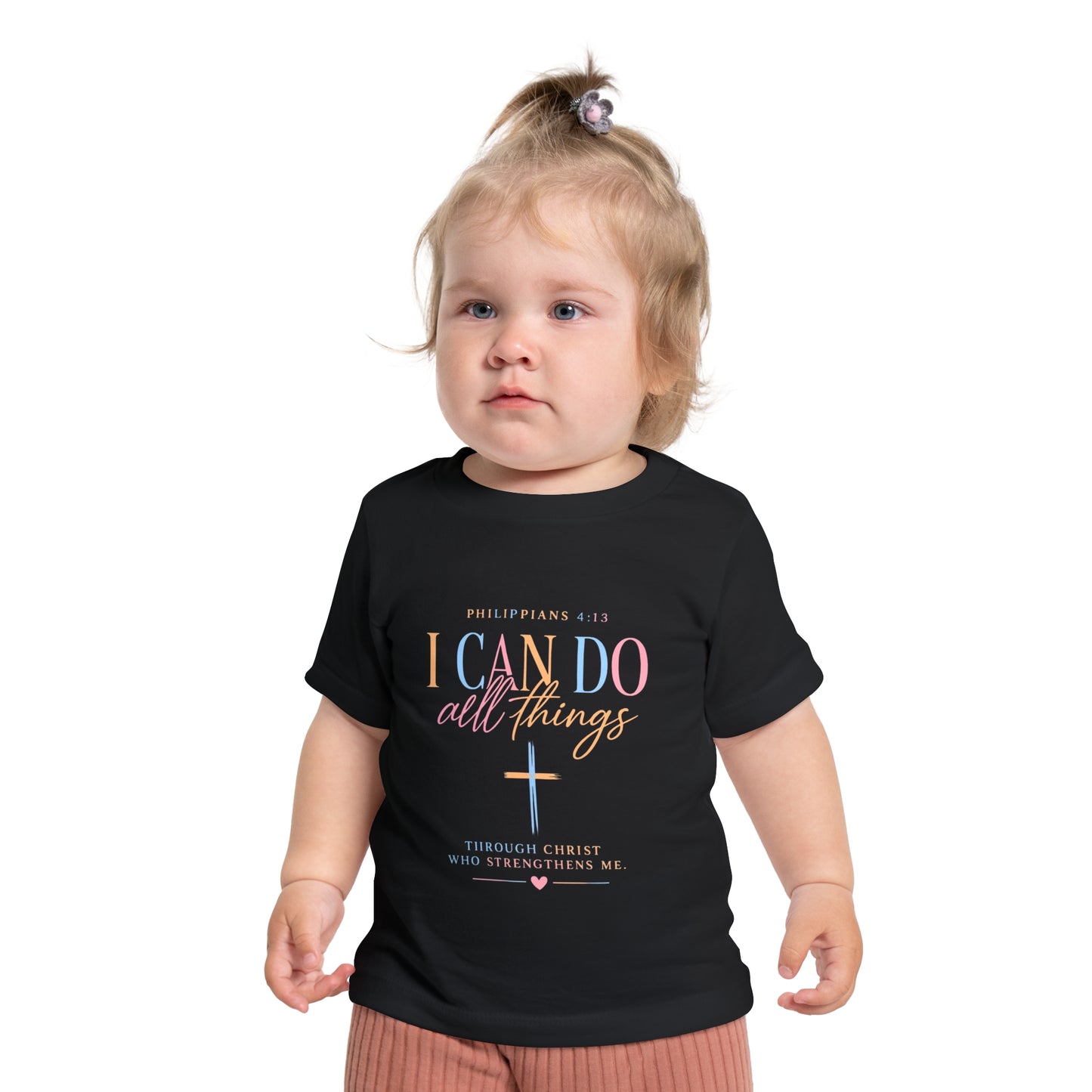 Christian Baby T-Shirt – "I Can Do All Things" Philippians 4:13 Pastel Cross
