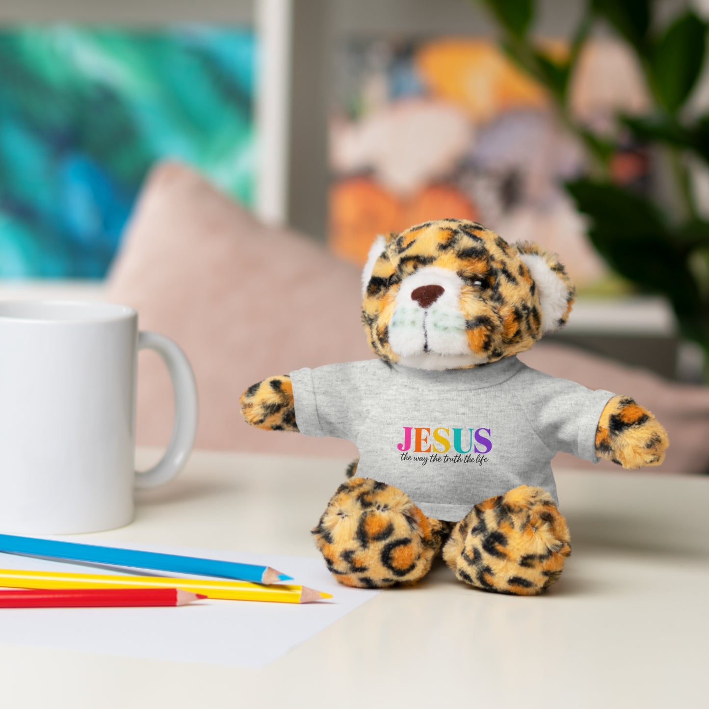 Jesus Rainbow Tee Teddy Bear - Plush Stuffed Animal with Faith Shirt