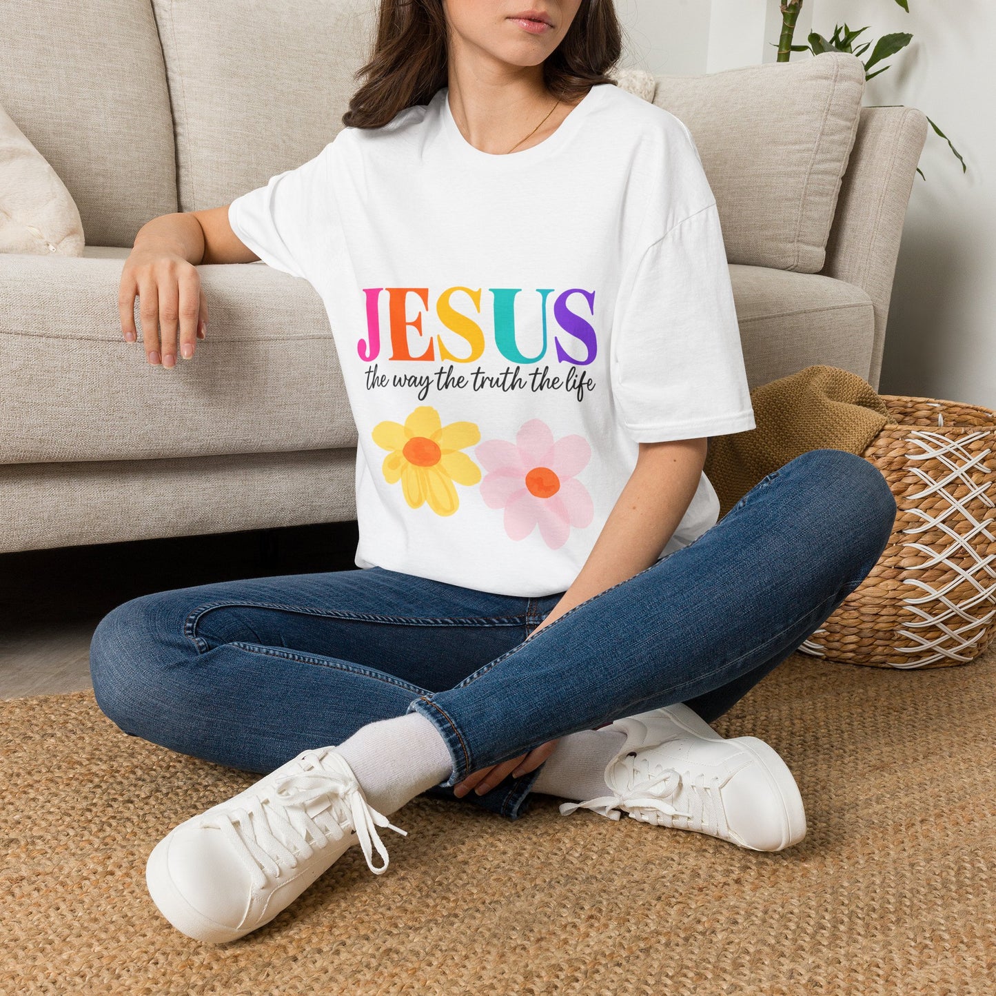 Jesus Floral Rainbow T-Shirt — "Jesus the way the truth the life" Christian Tee