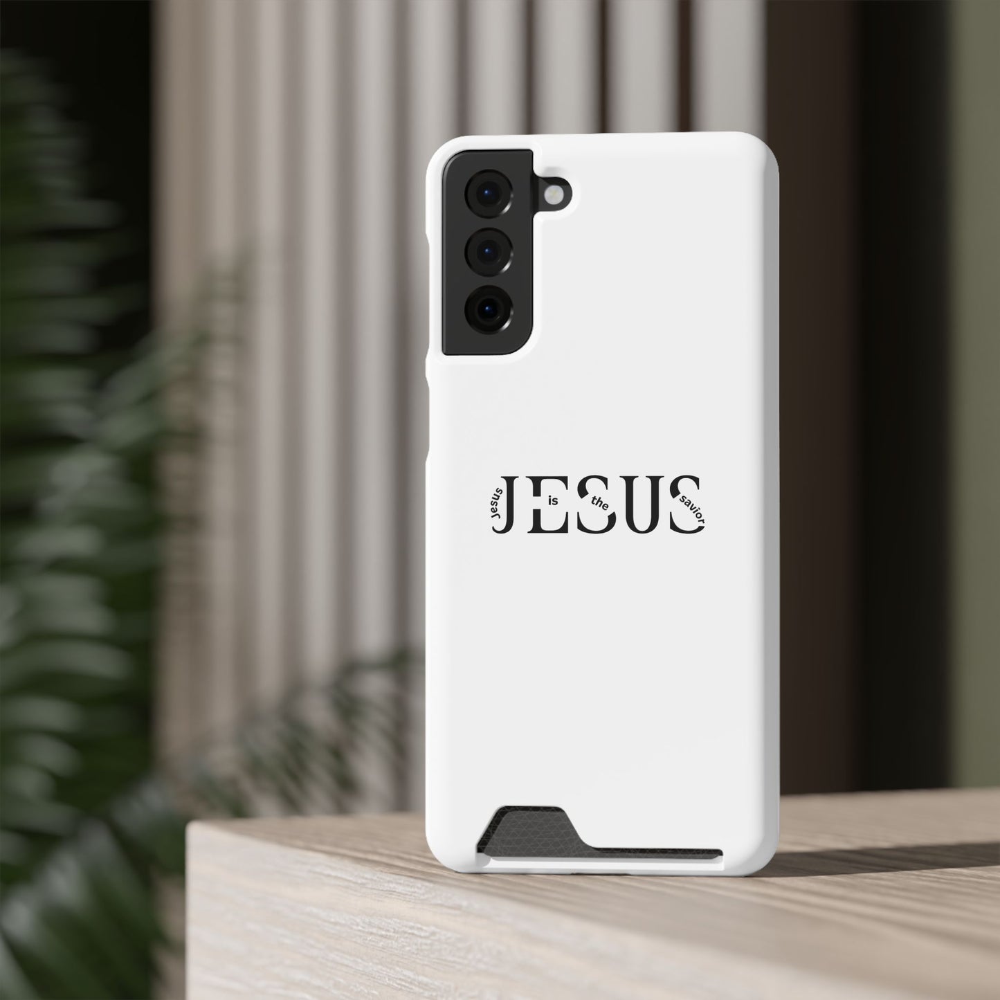 Christian Phone Card Case — Minimal ‘Jesus’ Text Wallet Case
