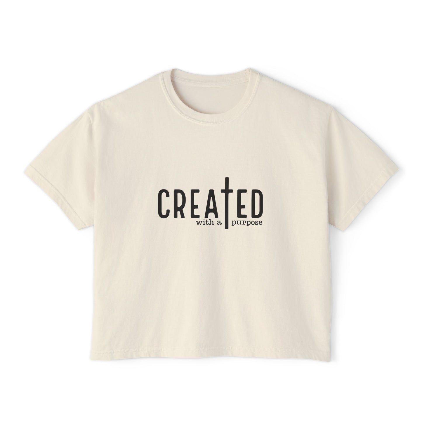 Created With a Purpose Women's Boxy Tee — Patriotic Sunflower Back Graphic