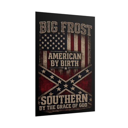 Rolled Poster — "Big Frost: American By Birth, Southern By the Grace of God" Patriotic Vintage Flag Print