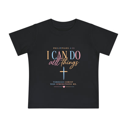 Christian Baby T-Shirt – "I Can Do All Things" Philippians 4:13 Pastel Cross