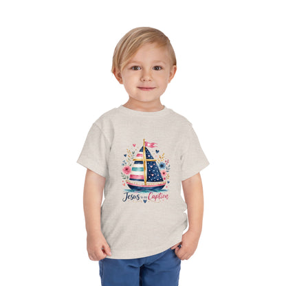 Toddler Tee - 'Jesus is my Captain' Nautical Sailboat Christian Shirt