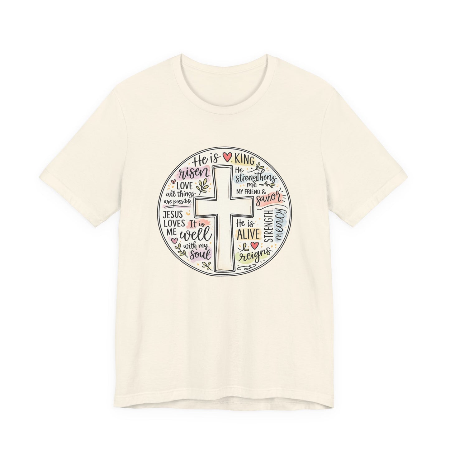 Christian Cross Faith T-Shirt — He Is Risen Inspirational Graphic Tee