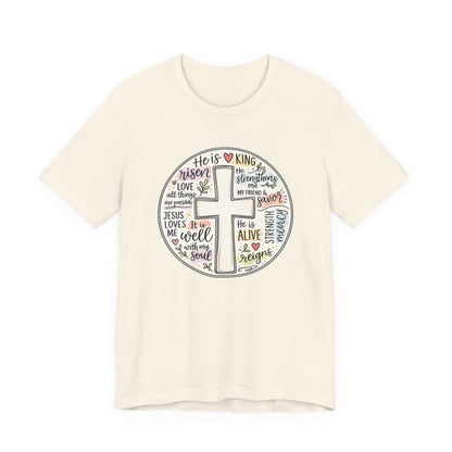 Christian Cross Faith T-Shirt — He Is Risen Inspirational Graphic Tee
