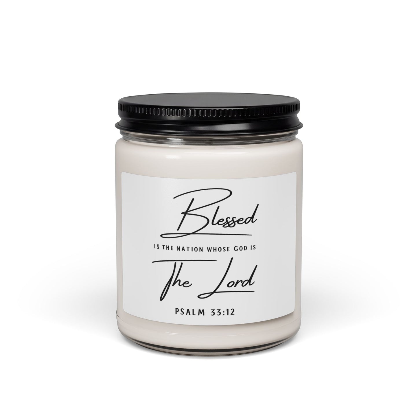 Blessed Candle — 9oz Soy Jar Candle with Psalm 33:12 Religious Home Fragrance