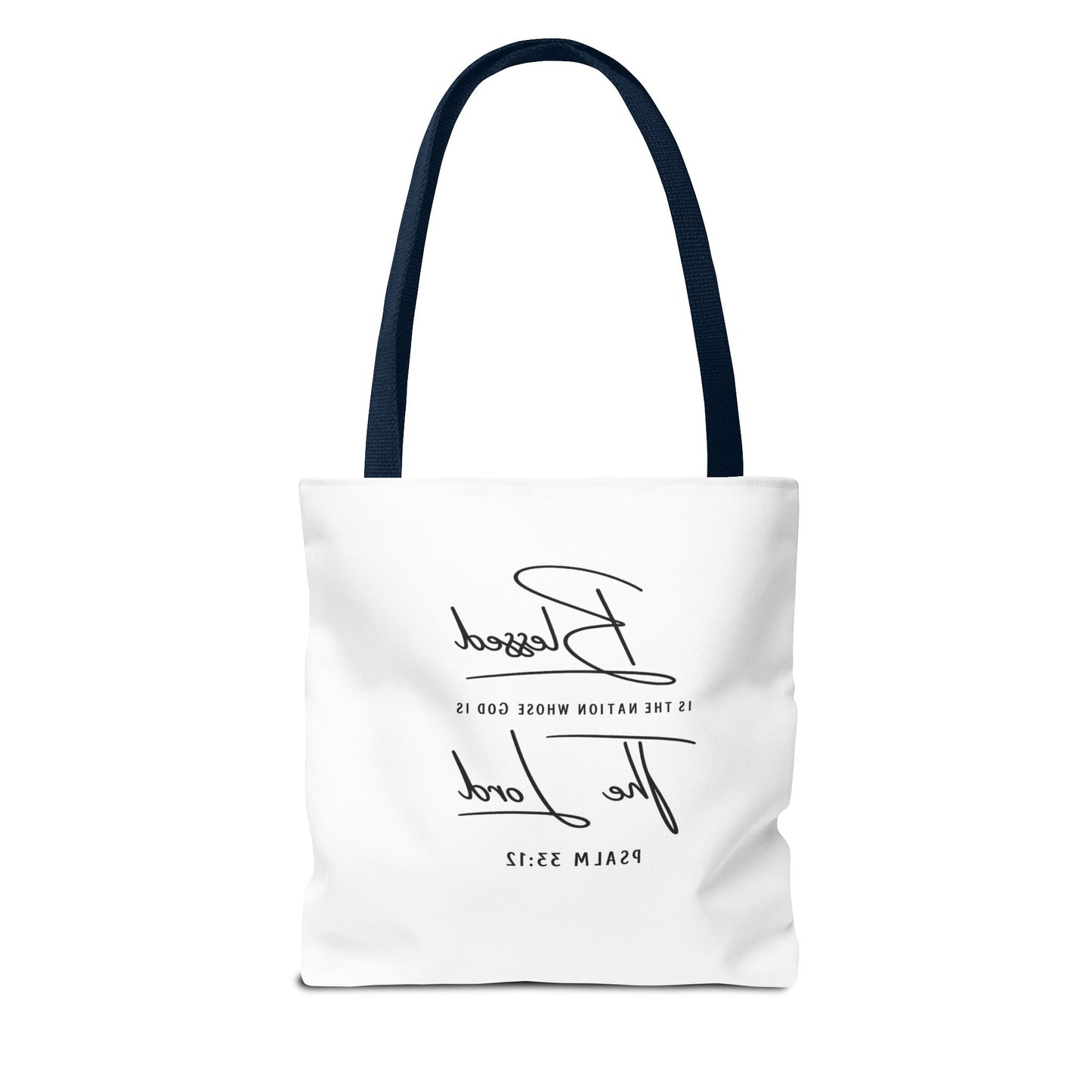 Patriotic Faith Tote Bag — Watercolor Flag with Cross & "Blessed By the Lord" Scripture
