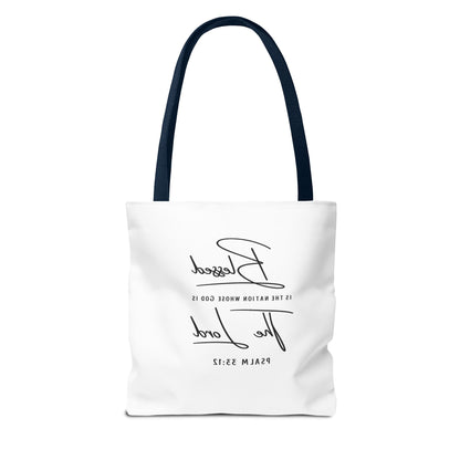 Patriotic Faith Tote Bag — Watercolor Flag with Cross & "Blessed By the Lord" Scripture