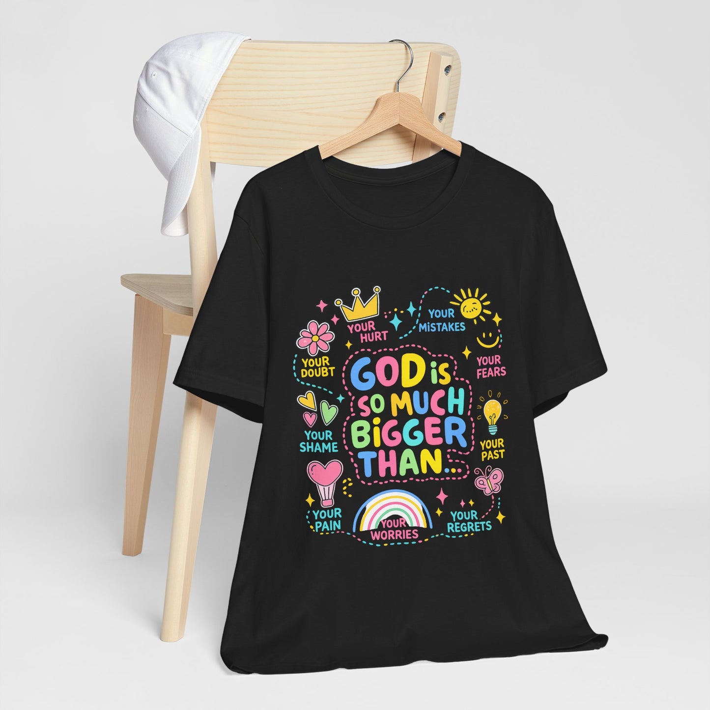 Christian T‑Shirt — "God Is So Much Bigger Than..." Pastel Faith Tee