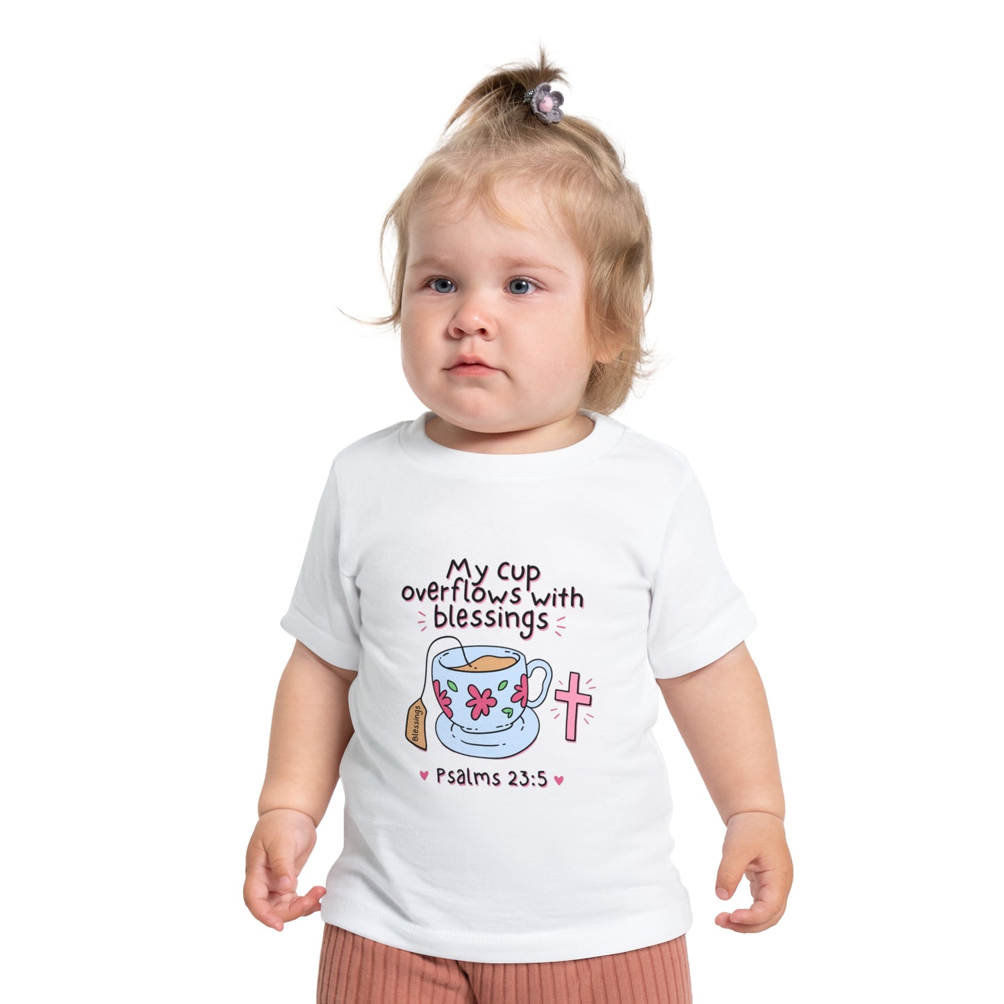 Baby T-Shirt — "My Cup Overflows With Blessings" Christian Infant Tee (Psalms 23:5)