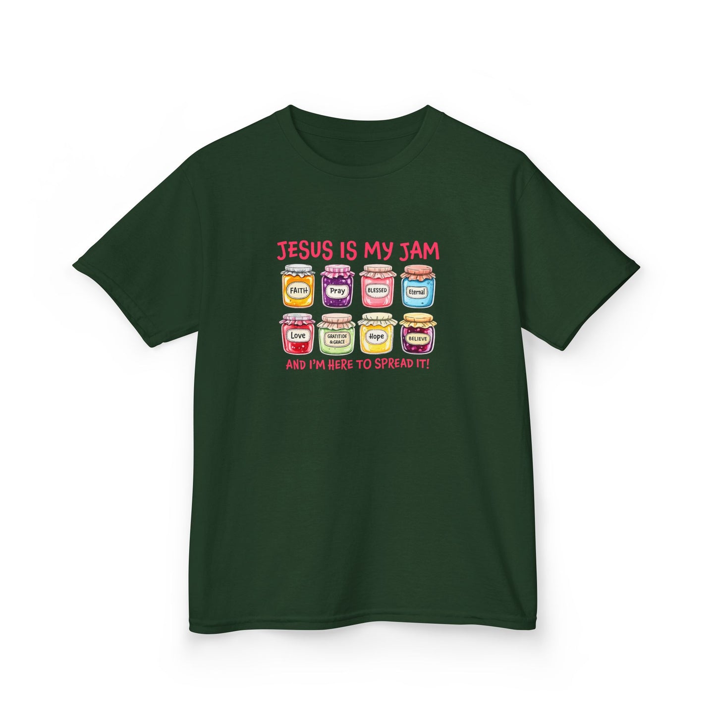 Kids T‑Shirt — "Jesus Is My Jam" Cute Jam Jar Graphic Christian Tee