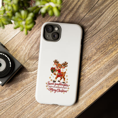 Christmas Reindeer Phone Case — “Sweet granddaughter you’re an answered prayer” Holiday Phone Cover
