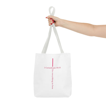 Christian Tote Bag — I Corinthians 16:14 'Do Everything in Love' Cross Design