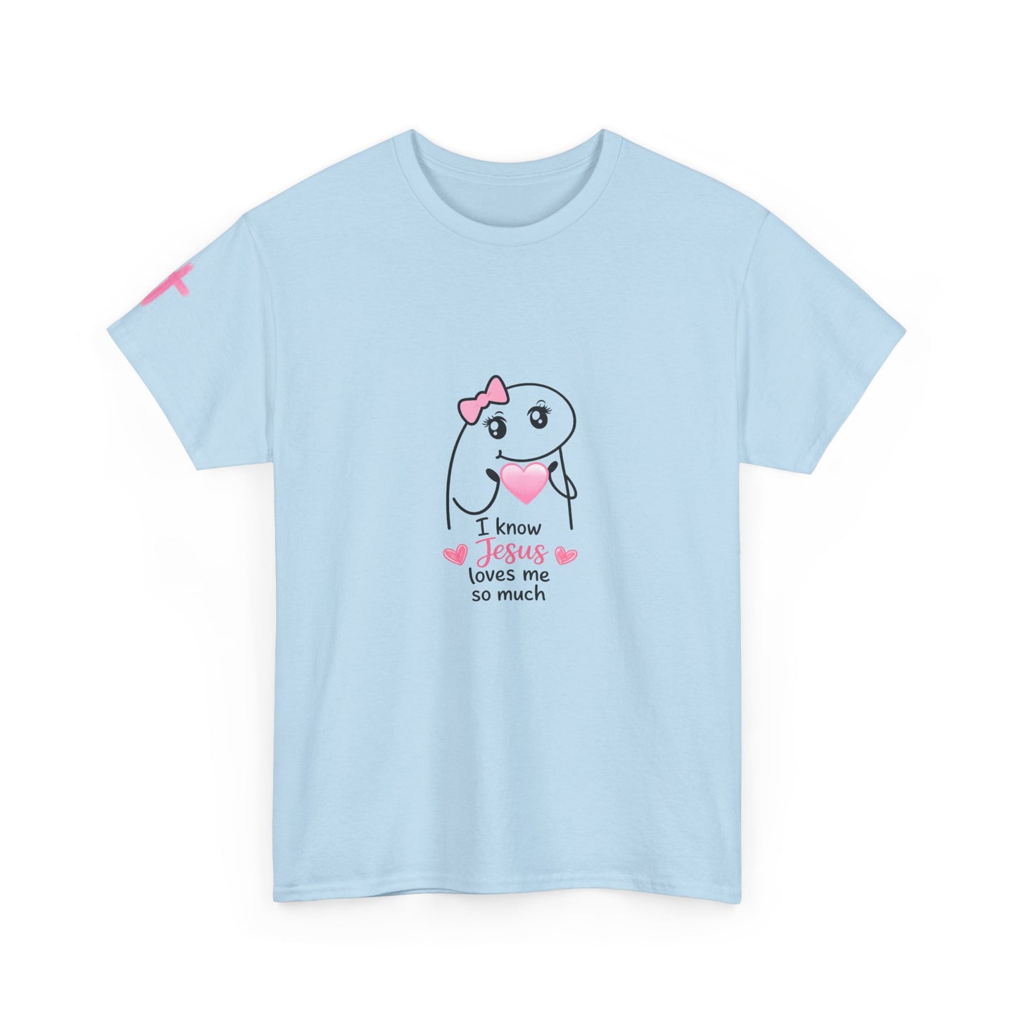 She Is Worthy T-Shirt — "I Know Jesus Loves Me" Pink Bow Christian Tee (Proverbs 31)