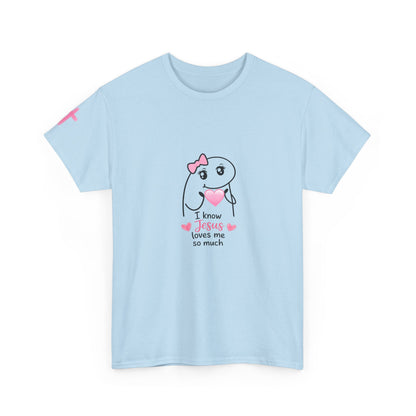 She Is Worthy T-Shirt — "I Know Jesus Loves Me" Pink Bow Christian Tee (Proverbs 31)