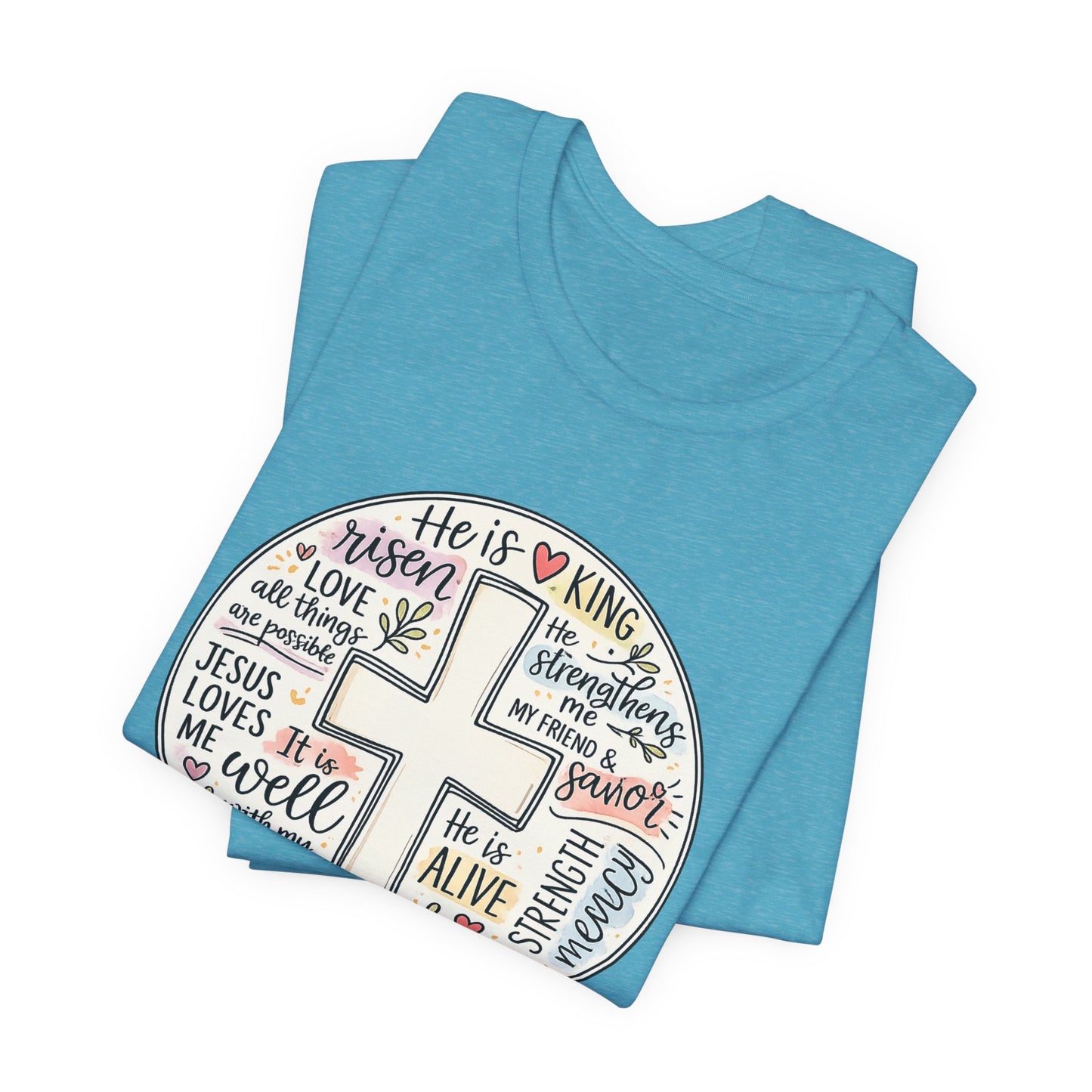 Christian Cross Faith T-Shirt — He Is Risen Inspirational Graphic Tee