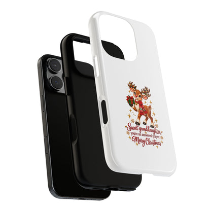 Christmas Reindeer Phone Case — “Sweet granddaughter you’re an answered prayer” Holiday Phone Cover