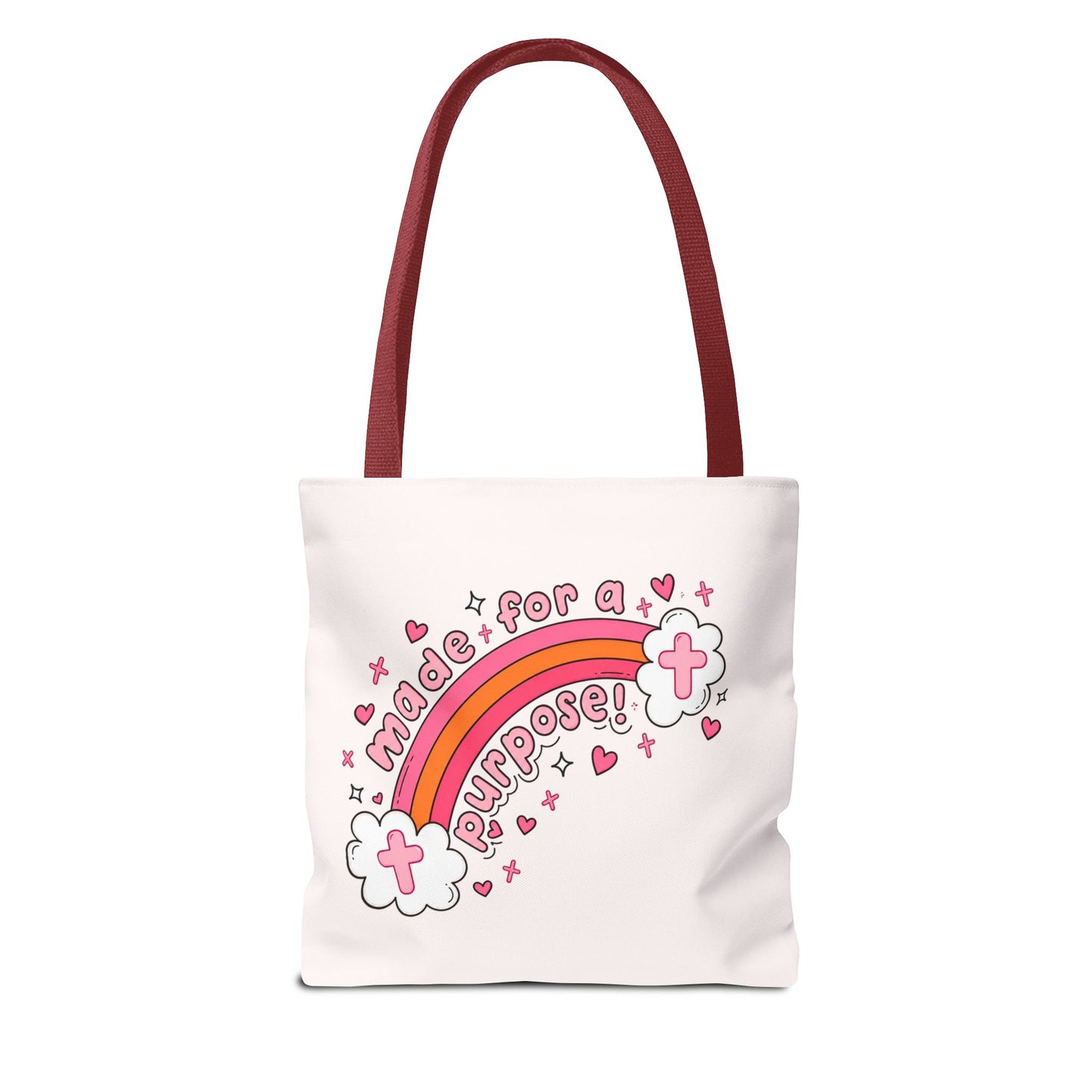 Pink Faith Tote Bag — Inspirational Cross & Rainbow AOP Tote