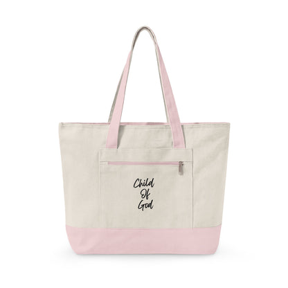 Canvas Tote Bag — "Child of God" & Watercolor Flag Zippered Tote