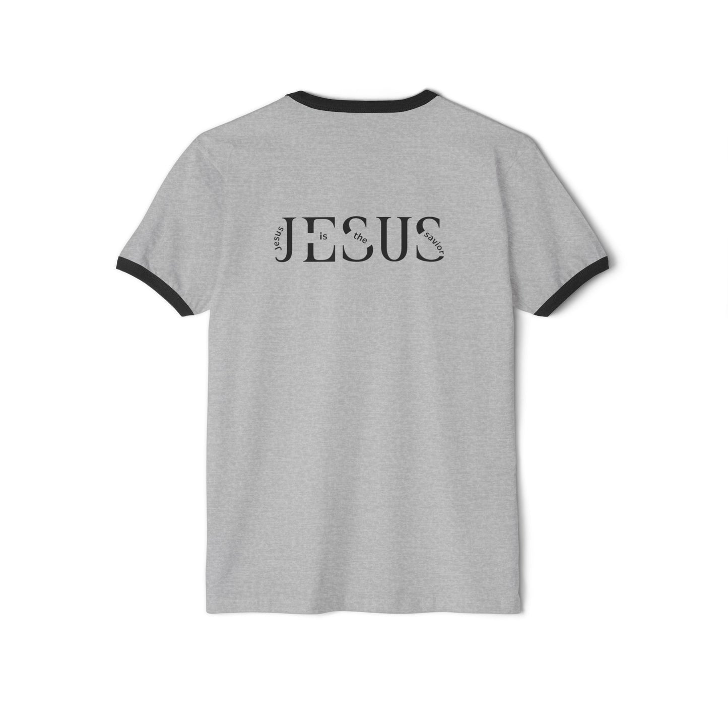Christian Ringer T-Shirt — 'CHRIST' Front / 'JESUS' Back Religious Tee