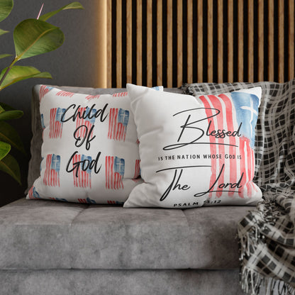 Blessed The Lord Pillowcase — Patriotic Psalm 33:12 Square Throw Pillow
