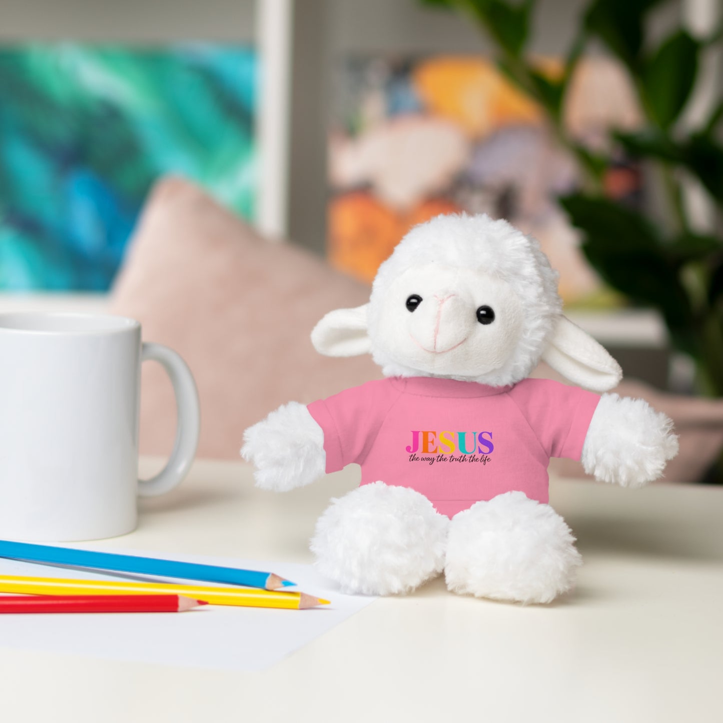 Jesus Rainbow Tee Teddy Bear - Plush Stuffed Animal with Faith Shirt