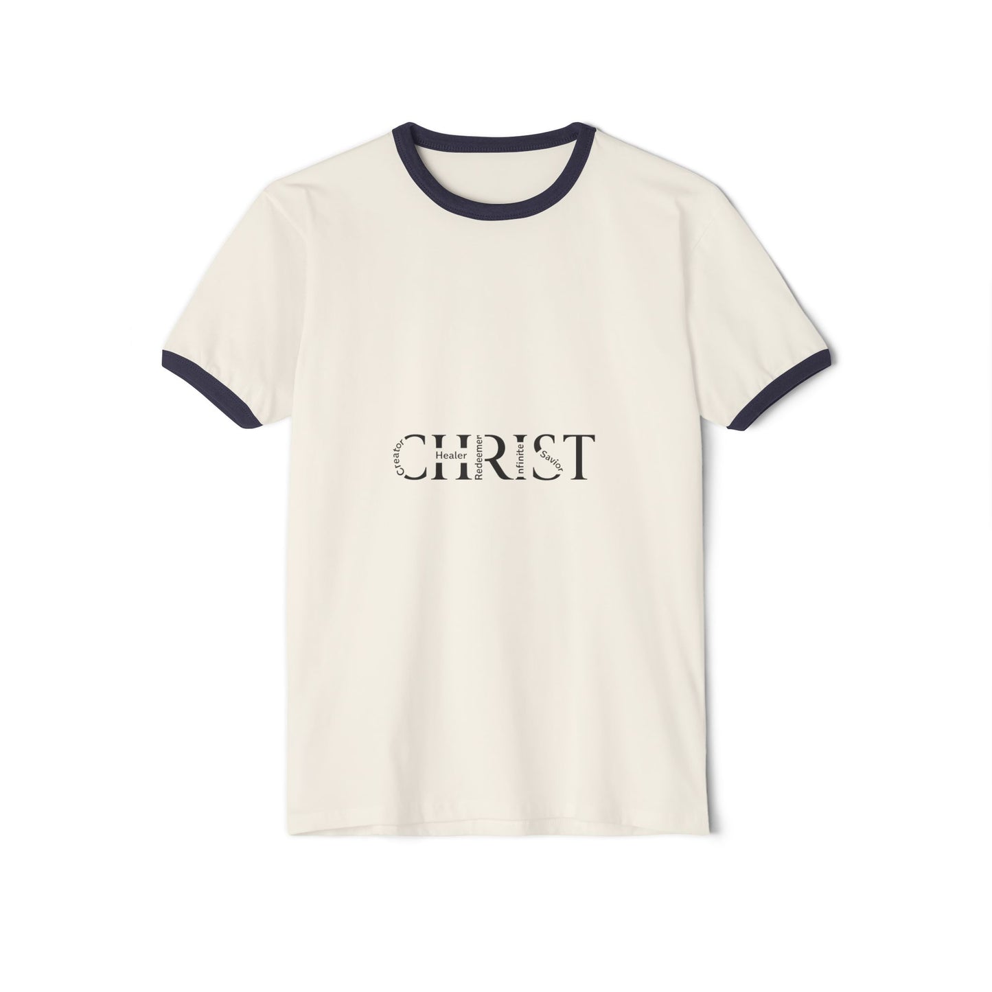 Christian Ringer T-Shirt — 'CHRIST' Front / 'JESUS' Back Religious Tee