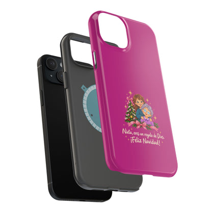 Magenta Christmas Grandma Phone Case — "Abuela, eres un regalo de Dios. ¡Feliz Navidad!" Magnetic Impact-Resistant