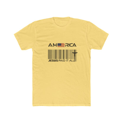 America Barcode Cross T-Shirt – "Jesus Paid It All" Christian Faith Tee
