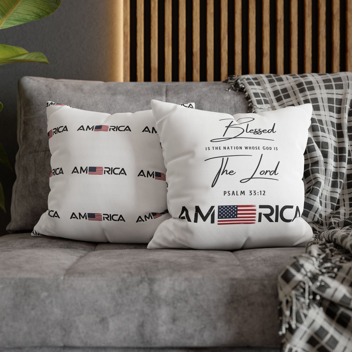 Blessed Is The Nation Pillow — America Psalm 33:12 Patriotic Decorative Pillowcase