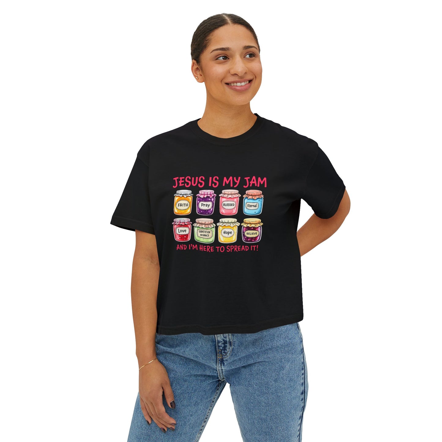 Jesus Is My Jam Women’s Boxy Tee — Cute Christian Faith Graphic Shirt