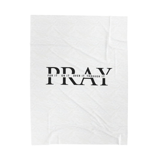 Pray Velveteen Plush Blanket — "PRAY" Faith Quote Throw for Comfort & Devotion