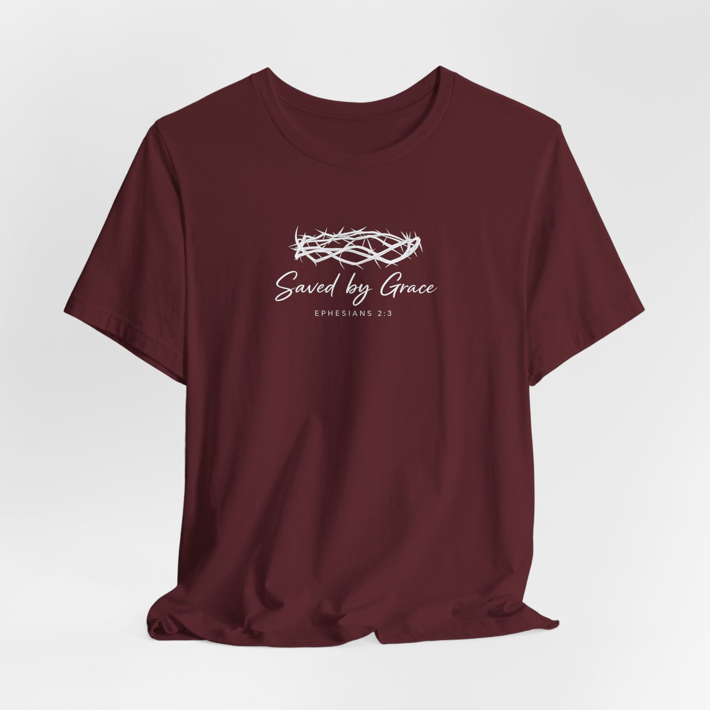 Faith Over Fear T-Shirt — "Saved by Grace" Christian Tee (Heart & Crown)