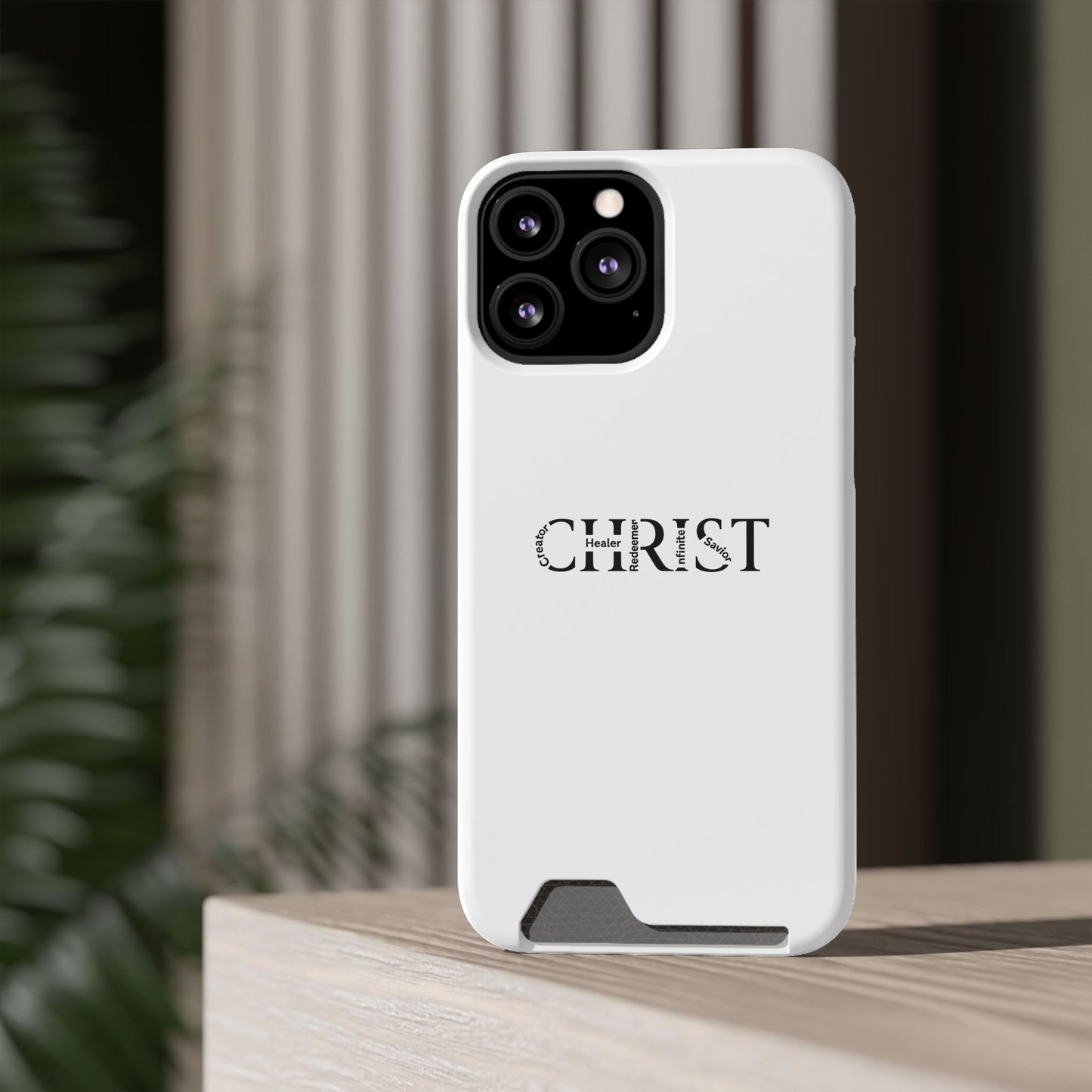 Christian Phone Card Case — Minimal 'CHRIST' Text Wallet Phone Case