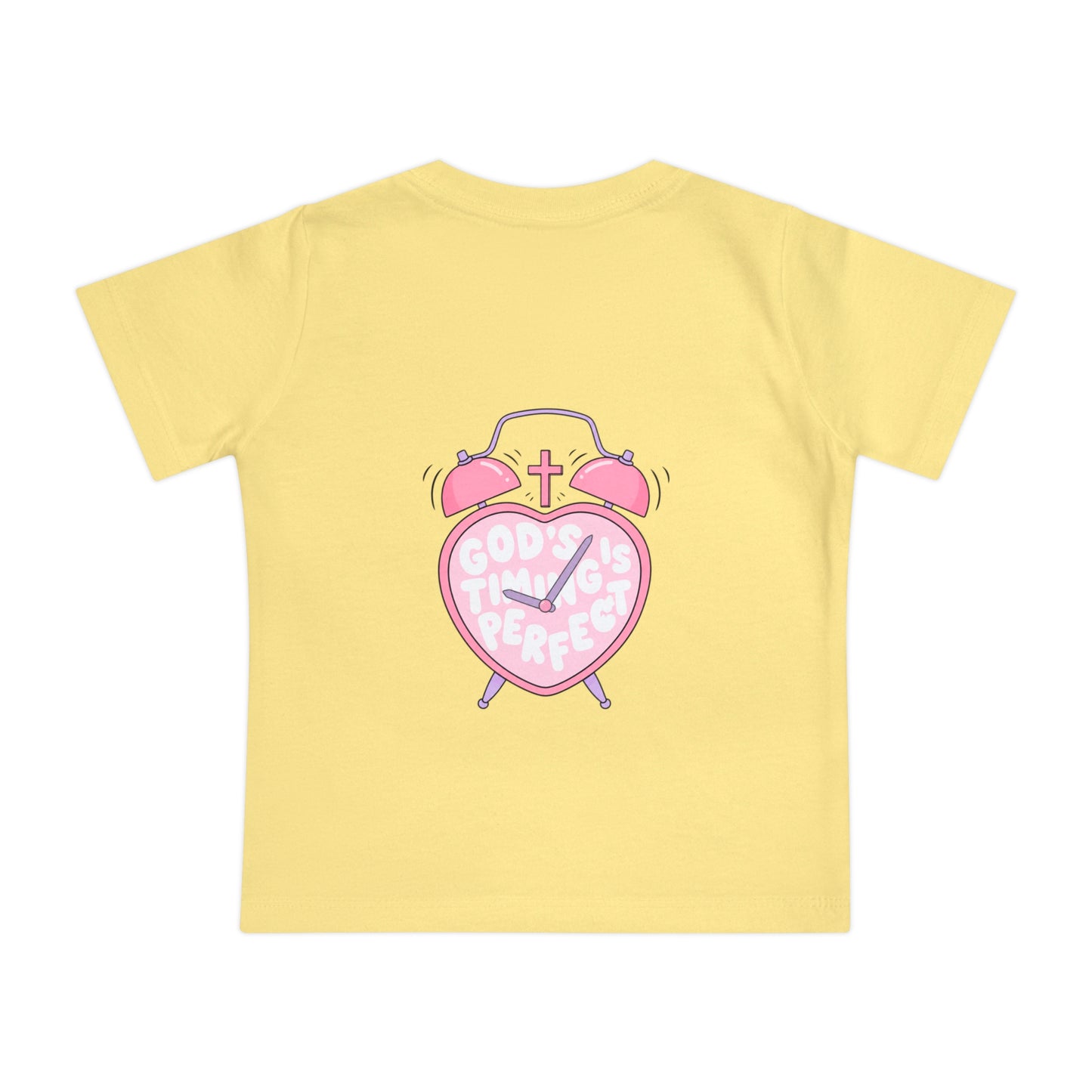 Baby T-Shirt — Pink Christian Faith Design: “Blessed is the Nation” & Heart Alarm “God’s Timing is Perfect”
