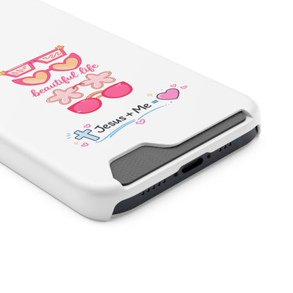 Jesus + Me Phone Card Case — "Beautiful Life" Pink Sunglasses Christian Wallet Case