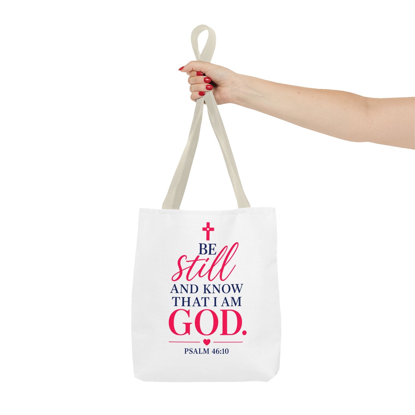 Biblical Tote Bag – “Be Still and Know That I Am God” Psalm 46:10 Inspirational Canvas Tote
