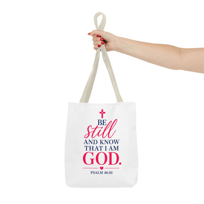 Biblical Tote Bag – “Be Still and Know That I Am God” Psalm 46:10 Inspirational Canvas Tote