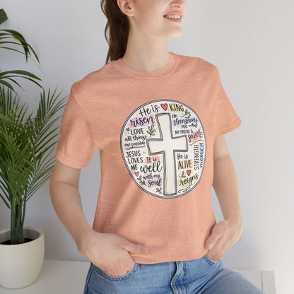 Christian Cross Faith T-Shirt — He Is Risen Inspirational Graphic Tee