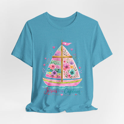 Jesus Is My Captain Floral Sailboat T-Shirt