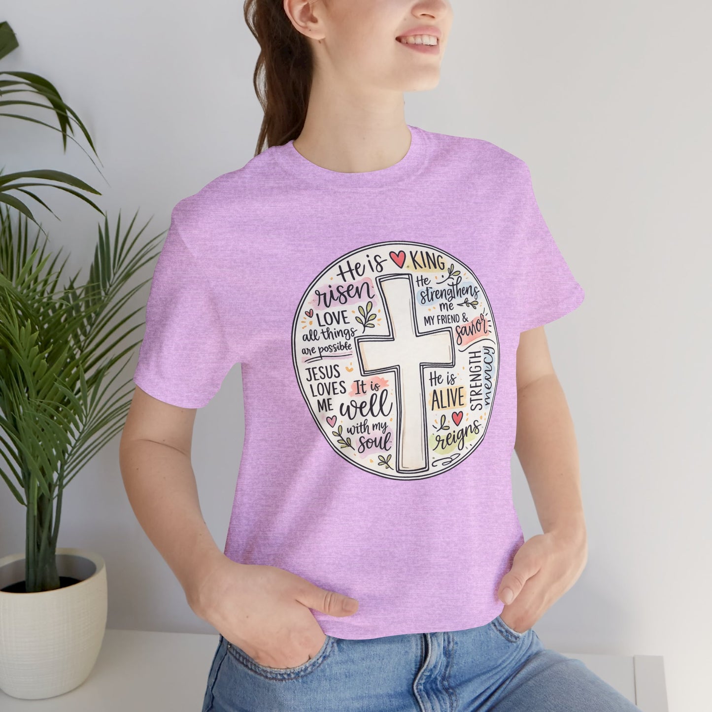 Christian Cross Faith T-Shirt — He Is Risen Inspirational Graphic Tee