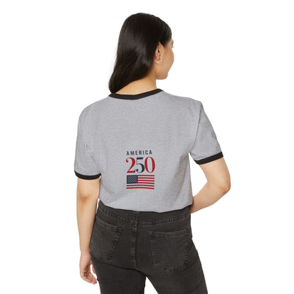 Stand for the Flag, Kneel for the Cross Ringer T-Shirt — America 250 Patriotic Tee