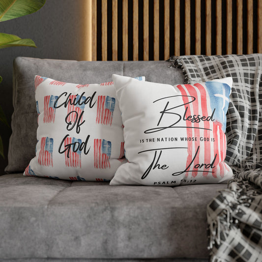 Blessed The Lord Pillowcase — Patriotic Psalm 33:12 Square Throw Pillow
